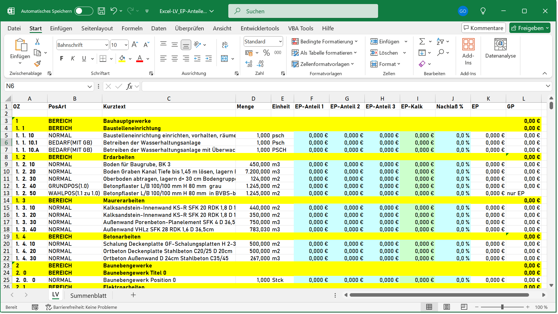 Excel-Vorlagen Excel Vorlagen für GAEB
