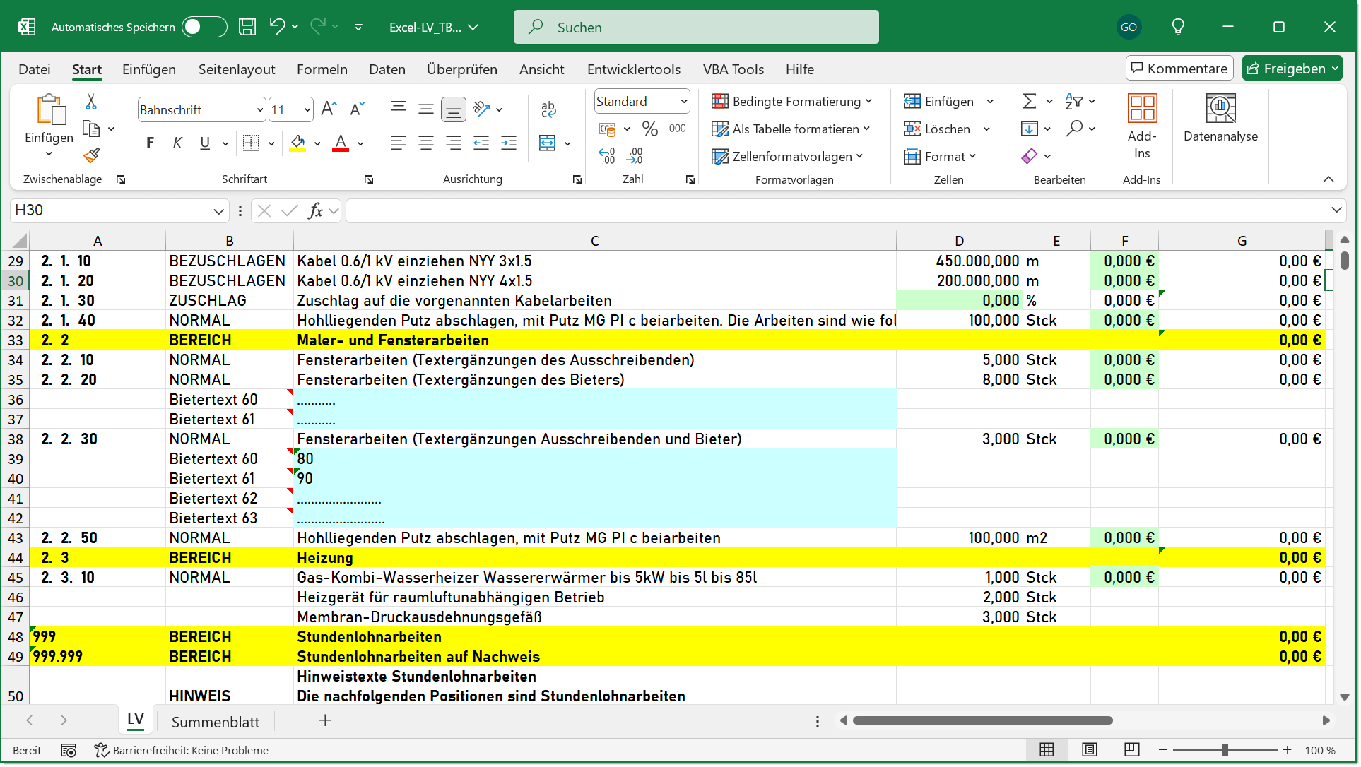 GAEB mit Excel GAEB mit Excel bearbeiten