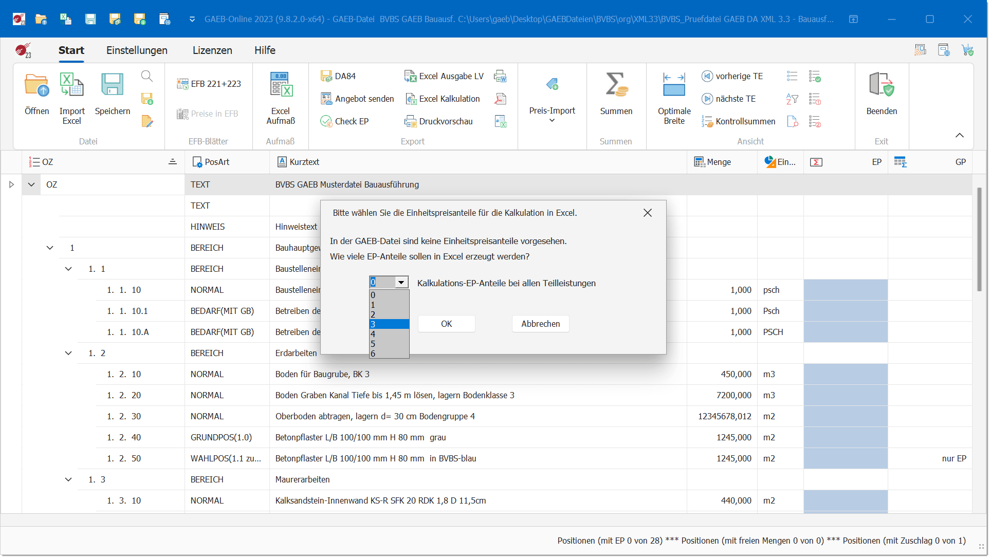 GAEB Einheitspreisanteile für Kalkulationsvorlage GAEB Einheitspreisanteile für Kalkulationsvorlage