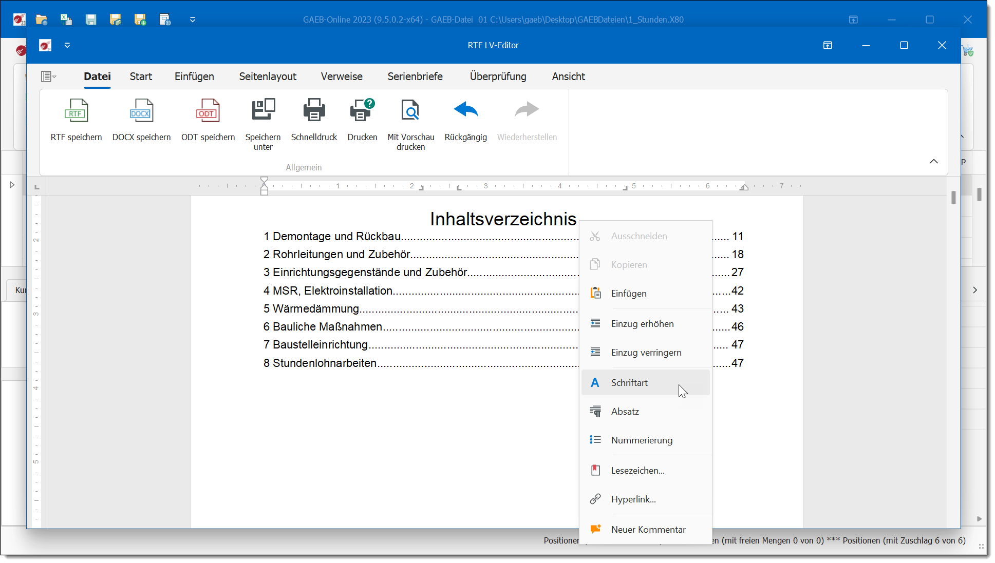 Druckvorschau GAEB RTF Druckvorschau