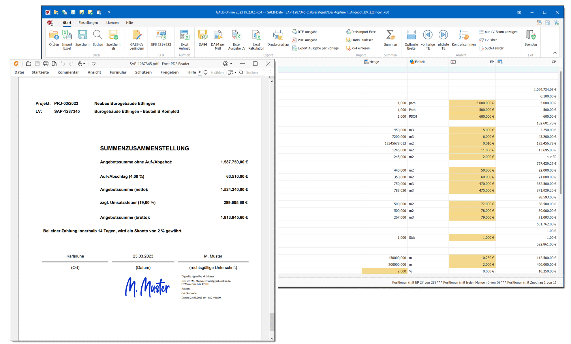 Signatur-Übersicht Angebote elektronisch signieren